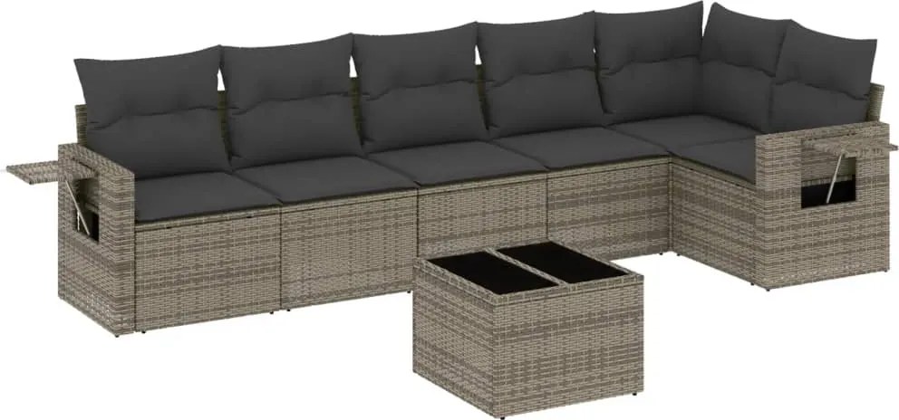 vidaXL Set canapele de grădină, 7 piese, cu perne, gri, poliratan