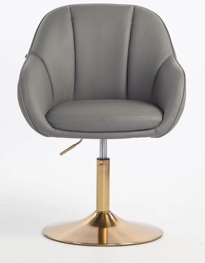 HR2055N Scaun Gri din Piele Ecologica cu Bază Aurie