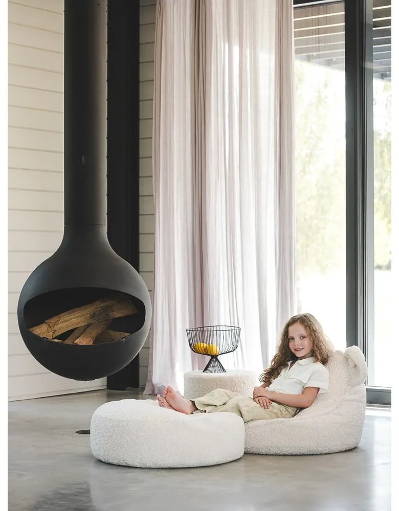 Fotoliu puf pentru copii crem cu tapițerie din țesătură bouclé Round – Wigiwama