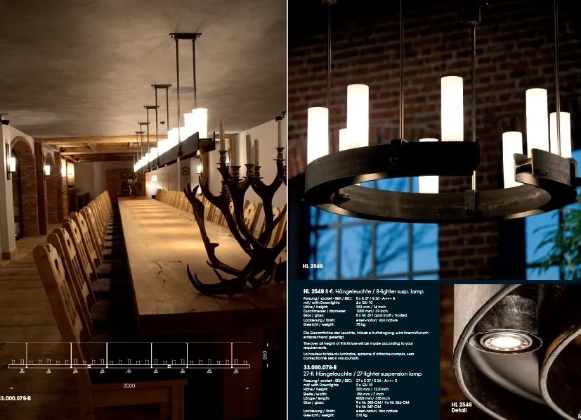 Candelabru din fier forjat cu 5 surse de lumina, design industrial HL 2547