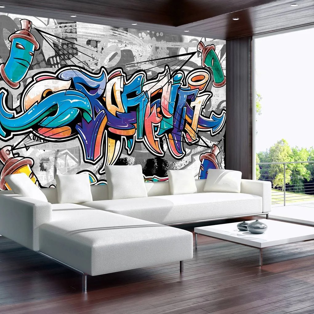 Fototapet - Gaffiti colorat pe gri (254x184 cm)