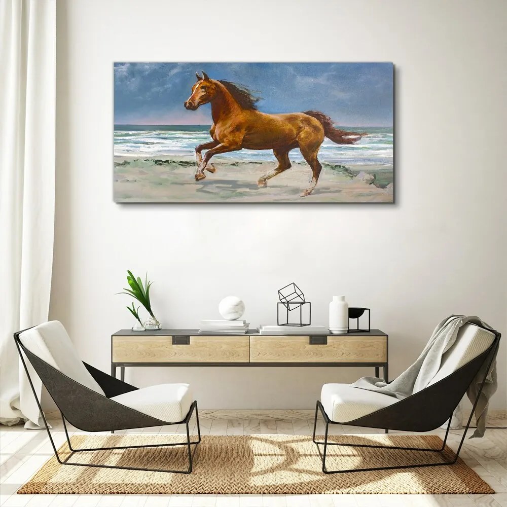 Tablou canvas plajă coasta cal mare valuri