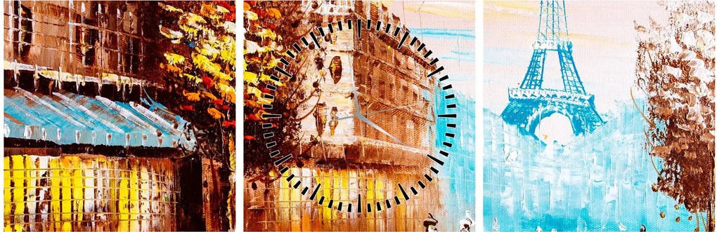 Tablou - Vremea ploioasă și Turnul Eiffel (cu ceas) (90x30 cm)