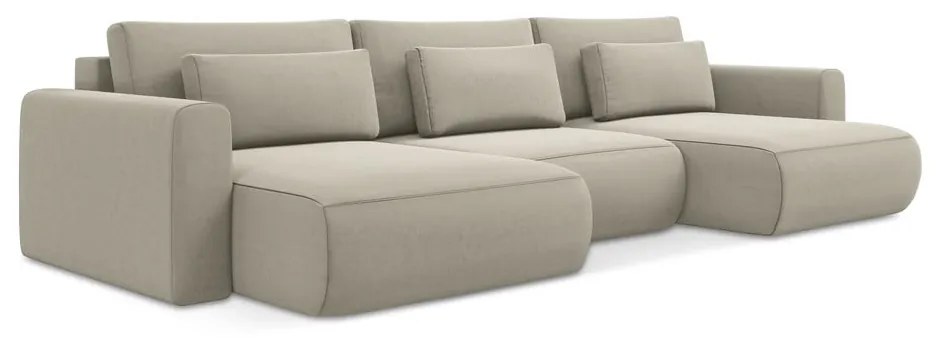 Colțar bej extensibil/cu spațiu de depozitare cu tapițerie din catifea (în formă de "U") Kapua – Makamii