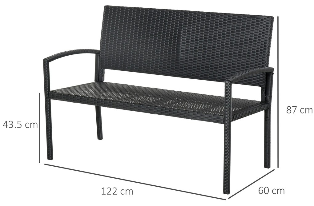 Outsunny Banca de Gradina si de Exterior din Ratan Banca din Ratan Negru 2 Locuri, 122x60x87cm