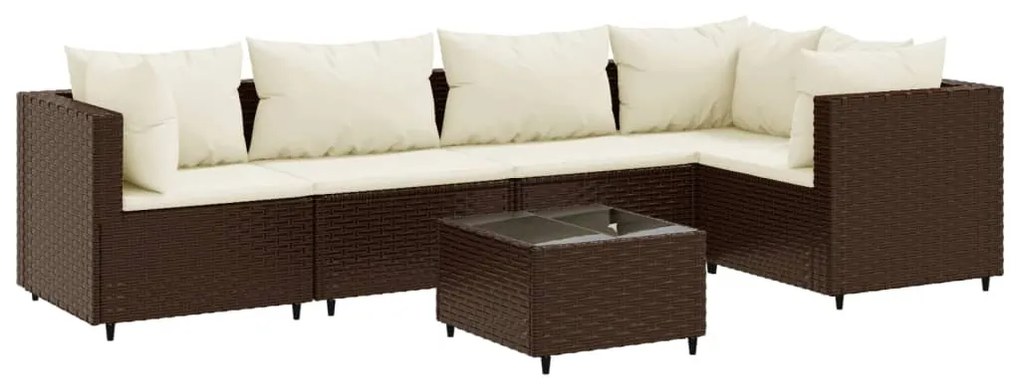 3308097 vidaXL Set mobilier de grădină cu perne, 6 piese, maro, poliratan