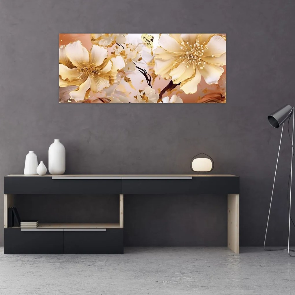 Tablou - Flori de aur (120x50 cm)
