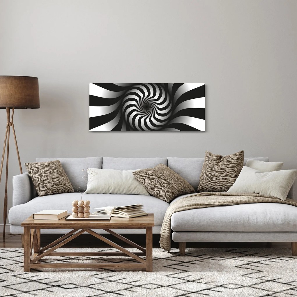 Tablou abstract cu spirala alb neagră (120x50 cm)