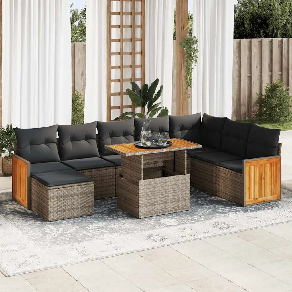 vidaXL Set canapele grădină cu perne 9 piese gri poliratan/lemn acacia