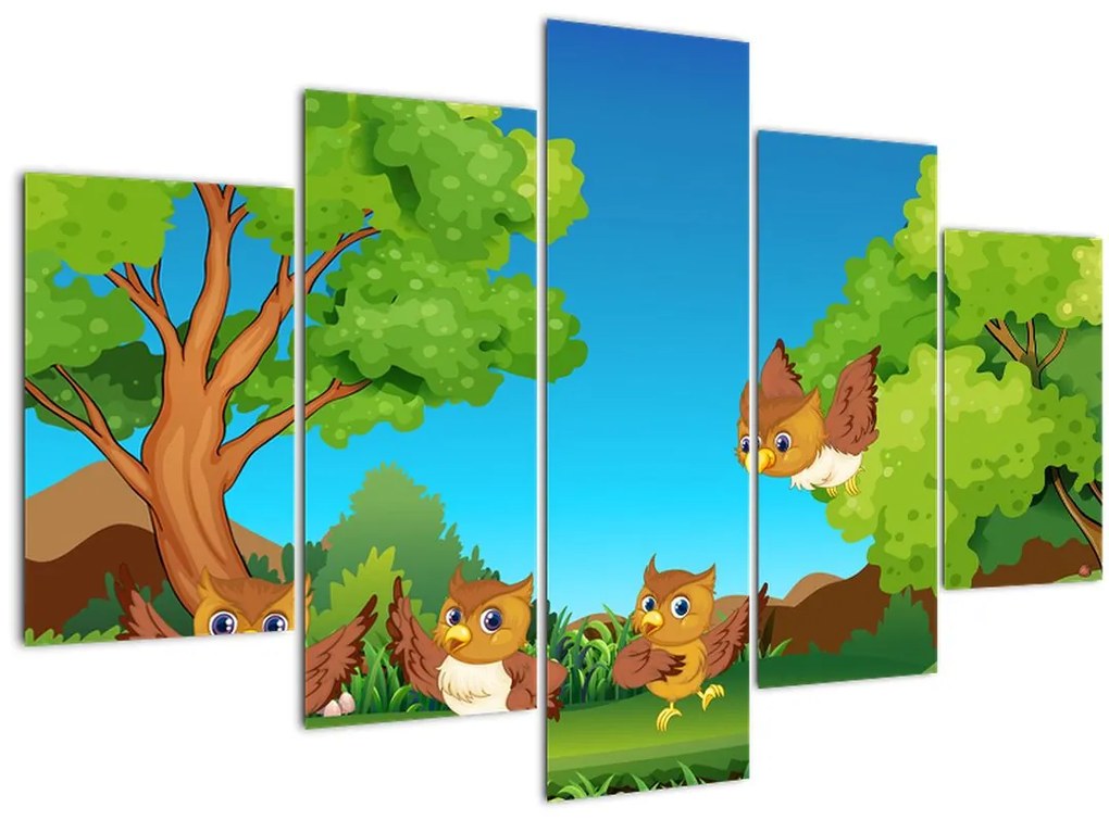 Tablou - Bufnițe vesele (150x105 cm)
