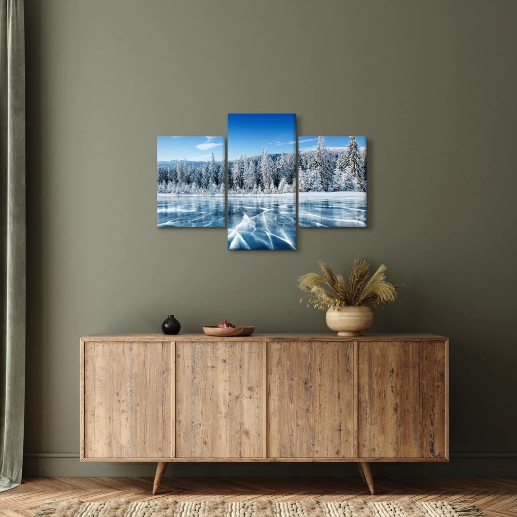 Tablou cu lacul înghețat și copacii înzăpeziți (90x60 cm)