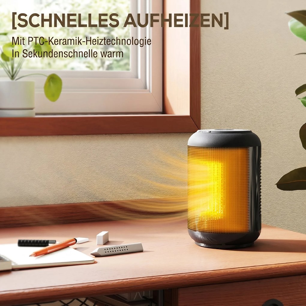 HOMCOM Încălzitor electric cu 3 moduri și temporizator 24h, 14x14x21.5 cm, Negru | Aosom Romania