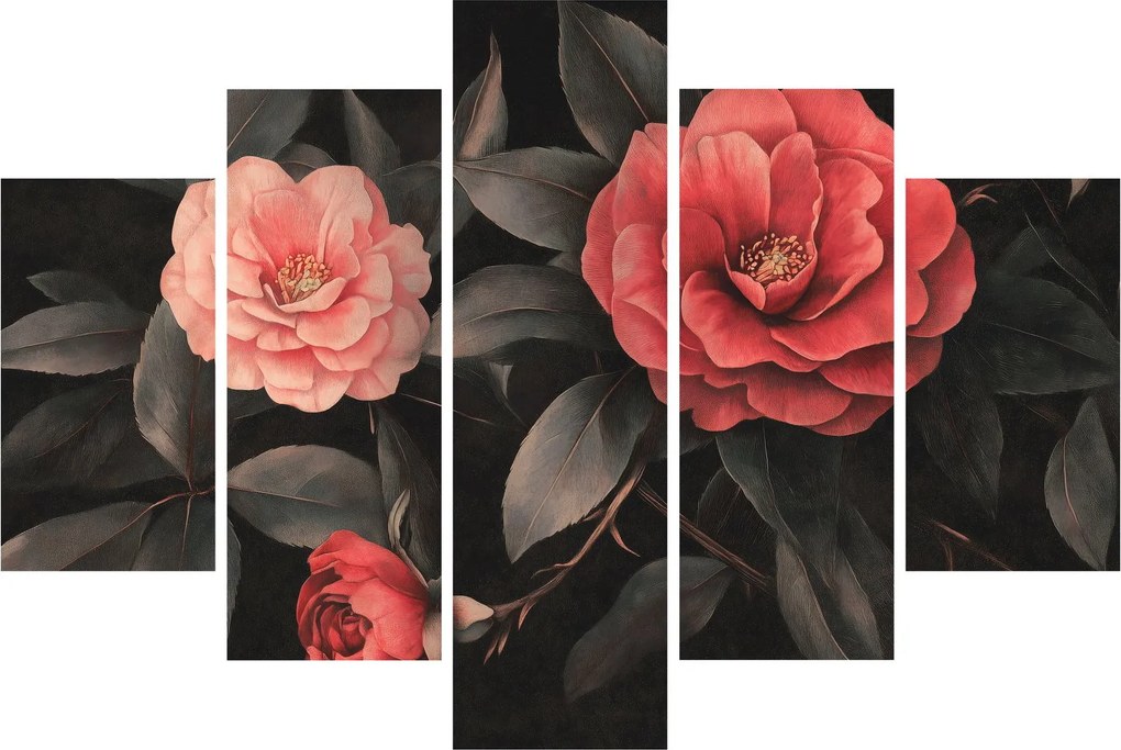 Tablou - Flori roșii pe fundal întunecat (150x105 cm)
