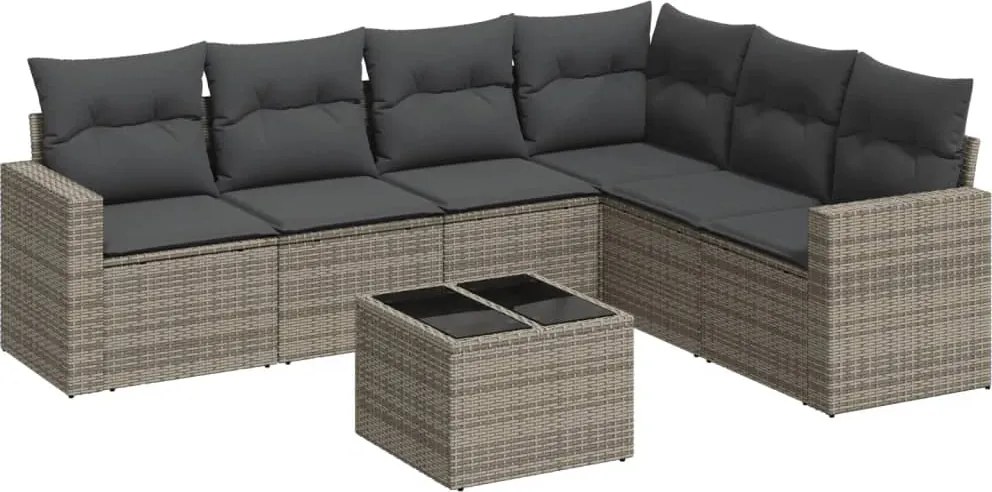vidaXL Set canapele de grădină, 7 piese, cu perne, gri, poliratan