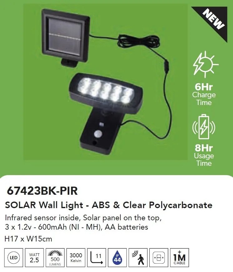 Aplica LED solara de exterior cu senzor de miscare IP44 Solar