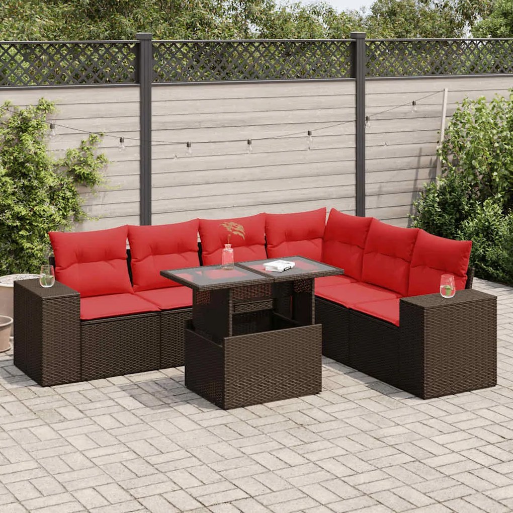 vidaXL Set mobilier de grădină cu perne, 7 piese, maro, poliratan