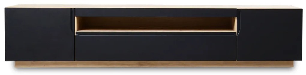 Comodă TV Loftia 200 cm cu două uși și nișă - stejar artisan / negru mat