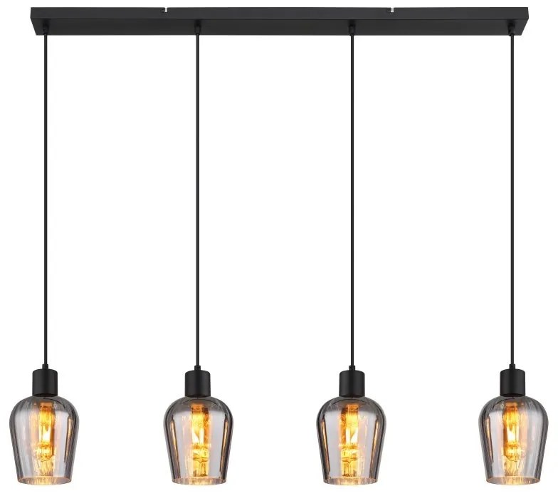 Lustra suspendata design modern RYAN 4L negru/fumuriu