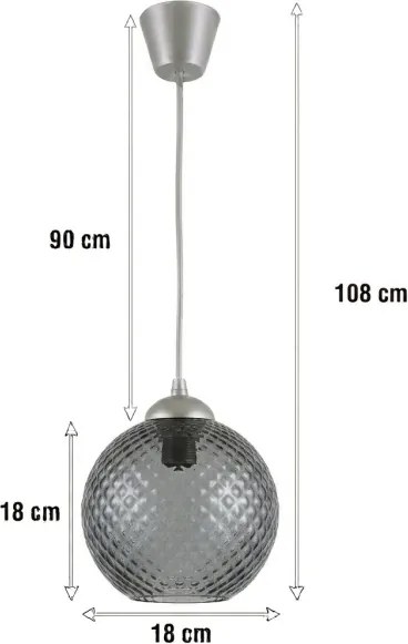 Brilagi - Lustru LED suspendat pe cablu R GLASS, 1xE27/60W/230V, Ø 18 cm, argintiu/gri fumuriu