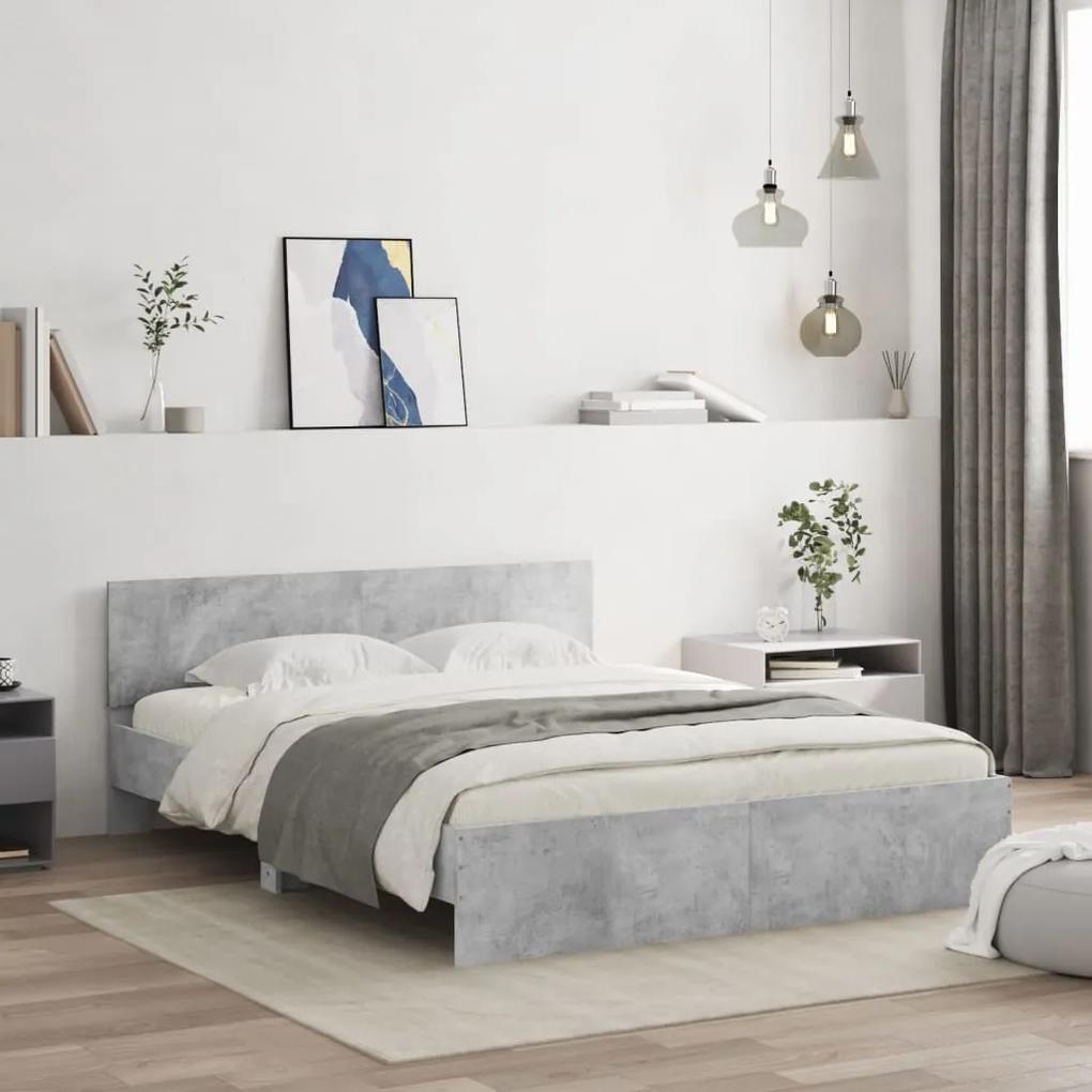 3207486 vidaXL Cadru de pat cu tăblie, gri beton, 140x200 cm