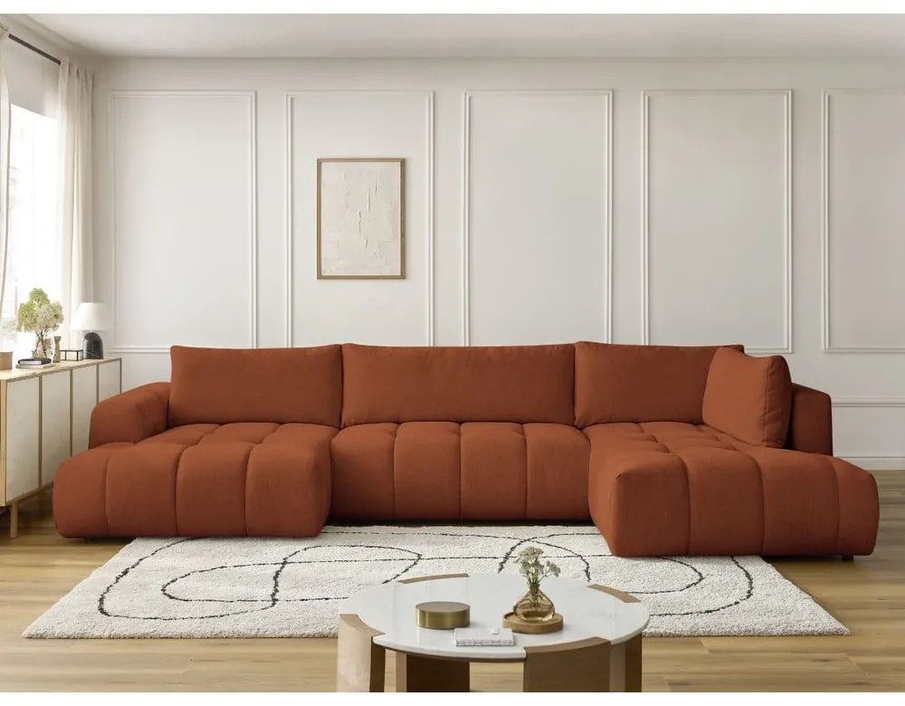 Colțar cărămiziu extensibil/cu spațiu de depozitare (cu colț pe partea dreaptă/în formă de "U") Fuji – Bobochic Paris