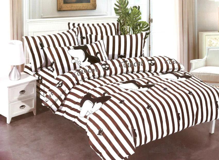 Lenjerie de pat cu 2 fete, policoton, pat 2 persoane, alb / maro, 4 piese, R4-352