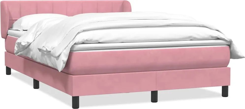 vidaXL Pat box spring cu saltea, roz, 140x220 cm, catifea