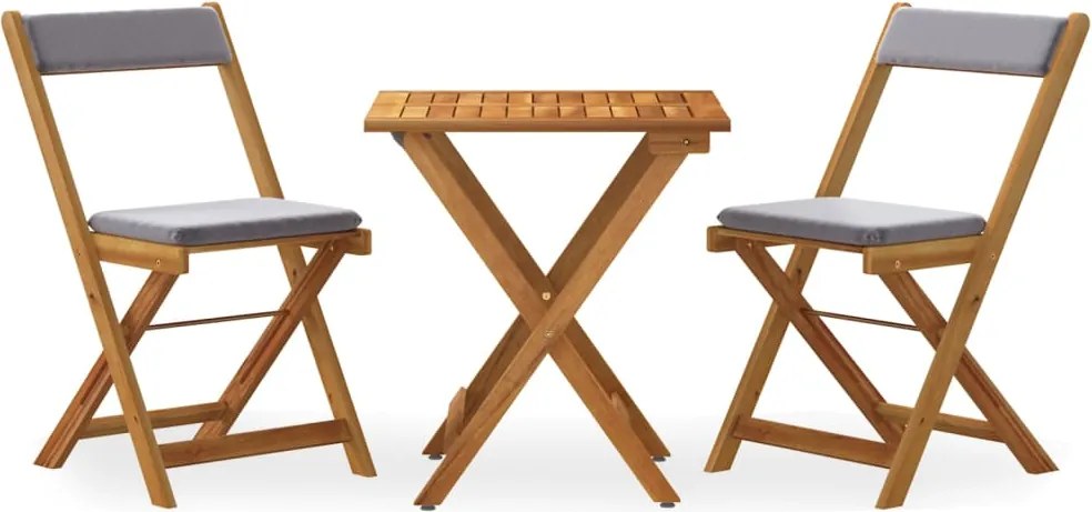 vidaXL Set bistro pliabil cu perne, 3 piese, lemn masiv de acacia