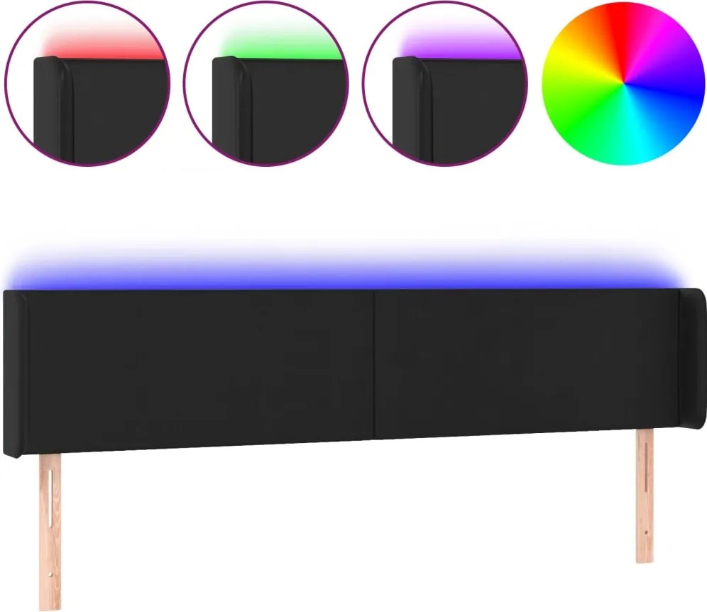 vidaXL Tăblie de pat cu LED, negru, 203x16x78/88 cm, piele ecologică