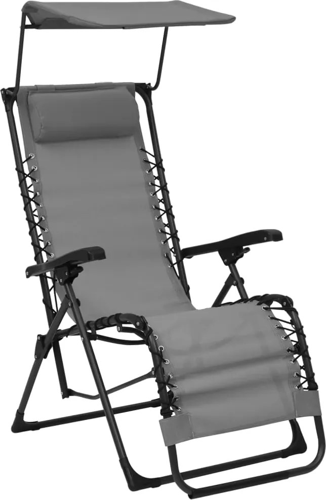 vidaXL Scaun șezlong pliabil, gri, textilenă