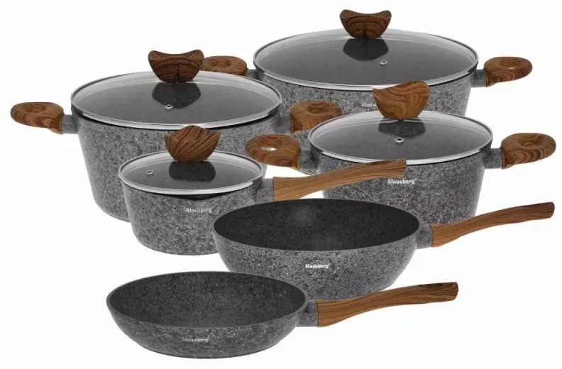 Set vase de gatit Klausberg KB 7242, 12 bucati, Acoperire granit, Inductie,Gri