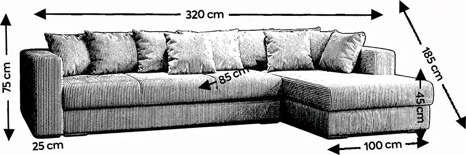 Colțar extensibil dumonde cu ladă de depozitare si sezut confortabil din spuma high-density, Gloria Royal Blue 320x183 cm