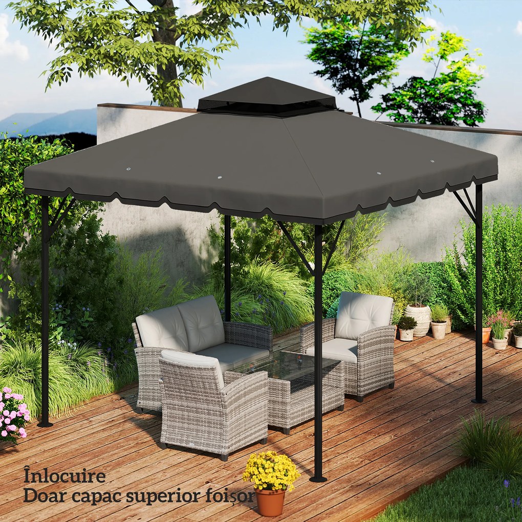 Outsunny Acoperiș de Rezervă pentru Pavilion 3x3 m de Grădină, Husă pentru Pavilion cu Două Nivele Rezistentă la Apă din Țesătură 180g/㎡ Anti-UV 30+ cu 8 Orificii de Drenaj, Gri | Aosom Romania