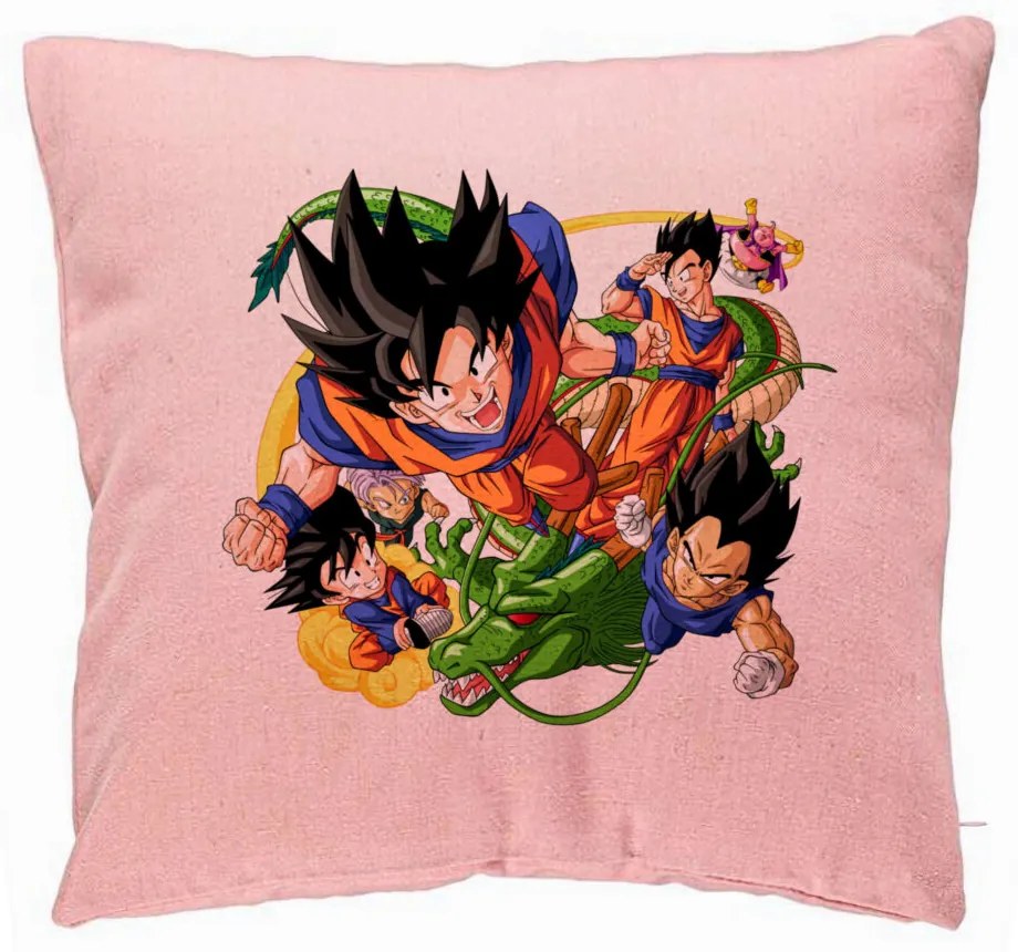 Perna Decorativa cu Dragonball characters, 40x40 cm, Roz, Husa Detasabila, Burduf