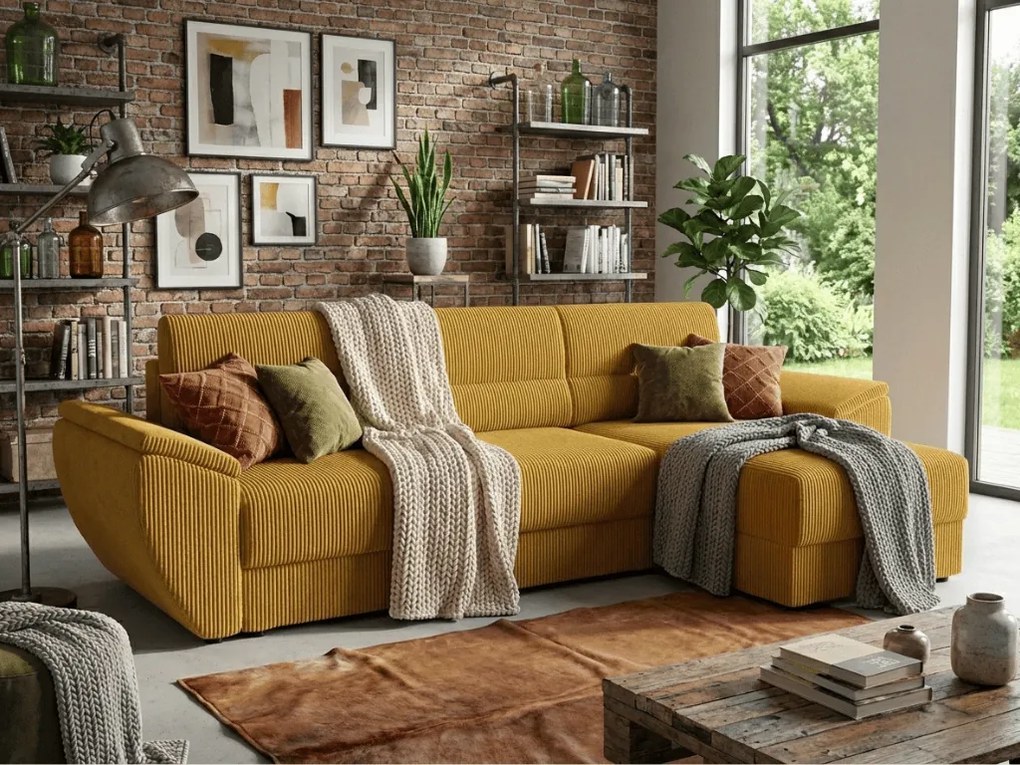 Coltar extensibil de colt TAVERO, mustar, reversibil, 251x140 cm