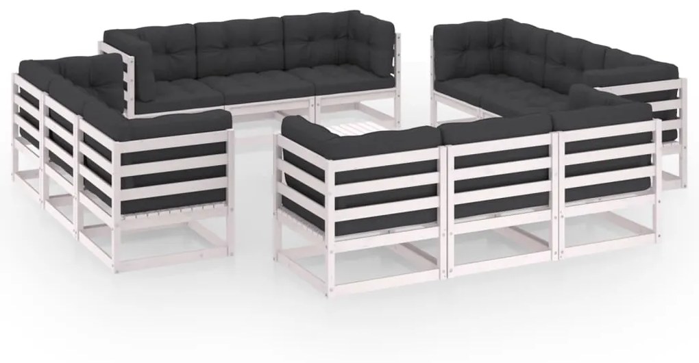 3076345 vidaXL Set mobilier grădină cu perne, 13 piese, lemn masiv de pin