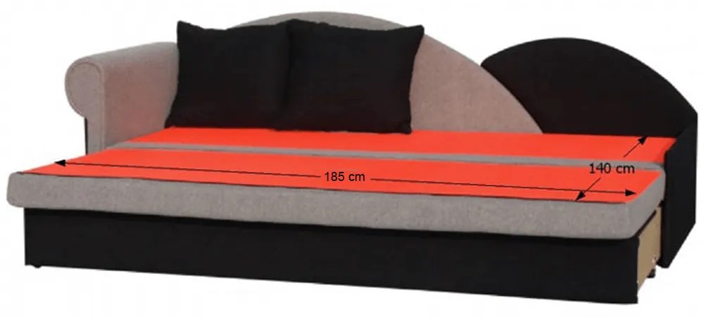 Pat de zi extensibil, gri/negru, stâng, DIANE
