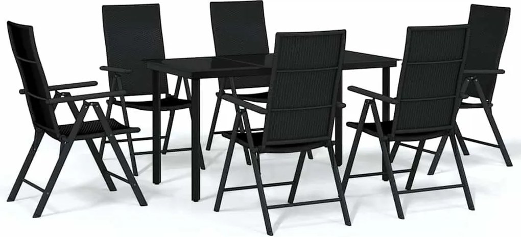 vidaXL Set de servit masa pentru grădină, 7 piese, negru
