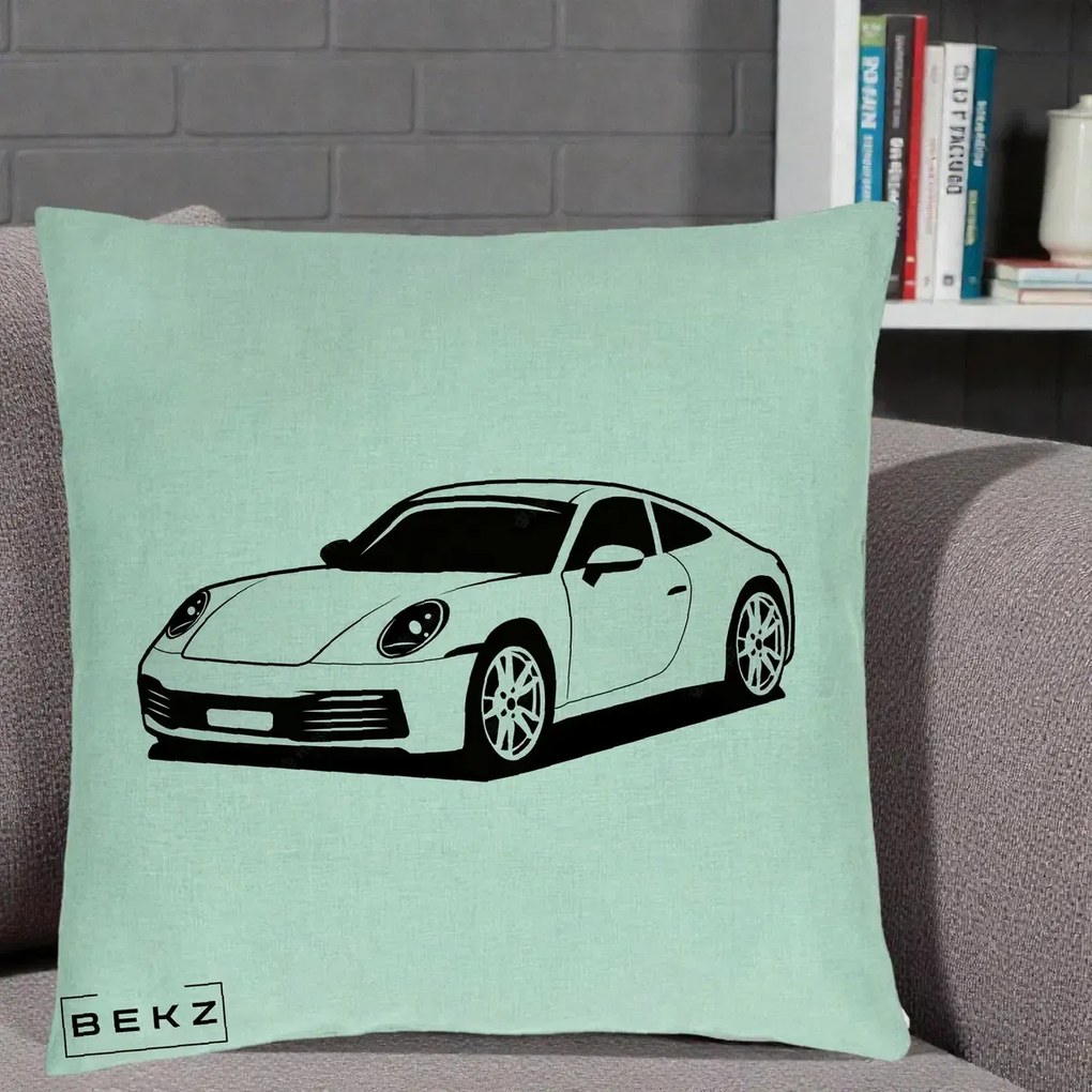 Perna Personalizata Porsche 911 Silueta, 40x40 cm, Verde Menta, Husa Detasabila, Perna Inclusa, BEKZ®