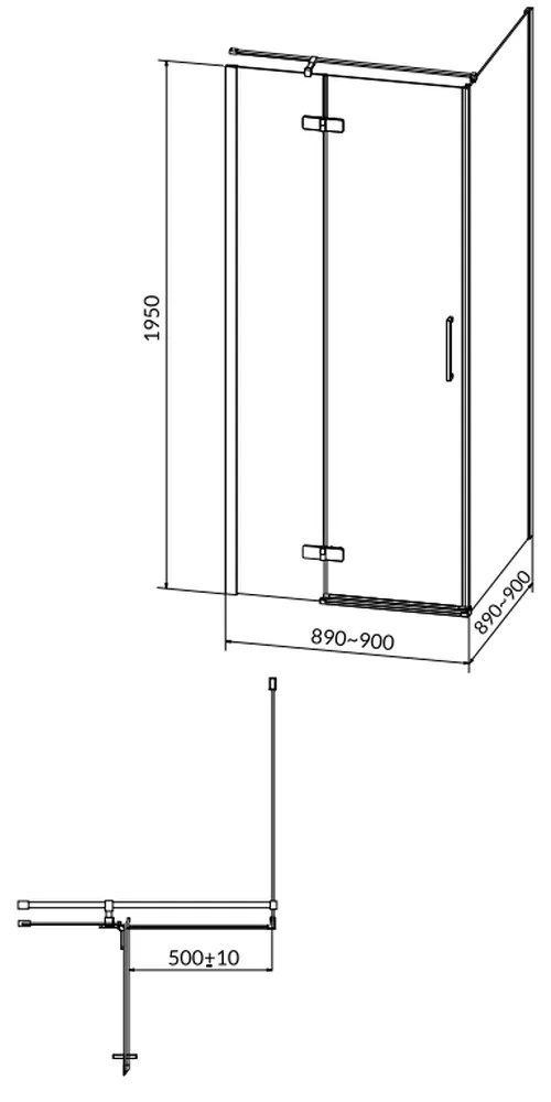 Cabina de dus patrata 90x90 cm Cersanit Jota, crom cu usa batanta stanga 900x900 mm, Stanga, Crom lucios