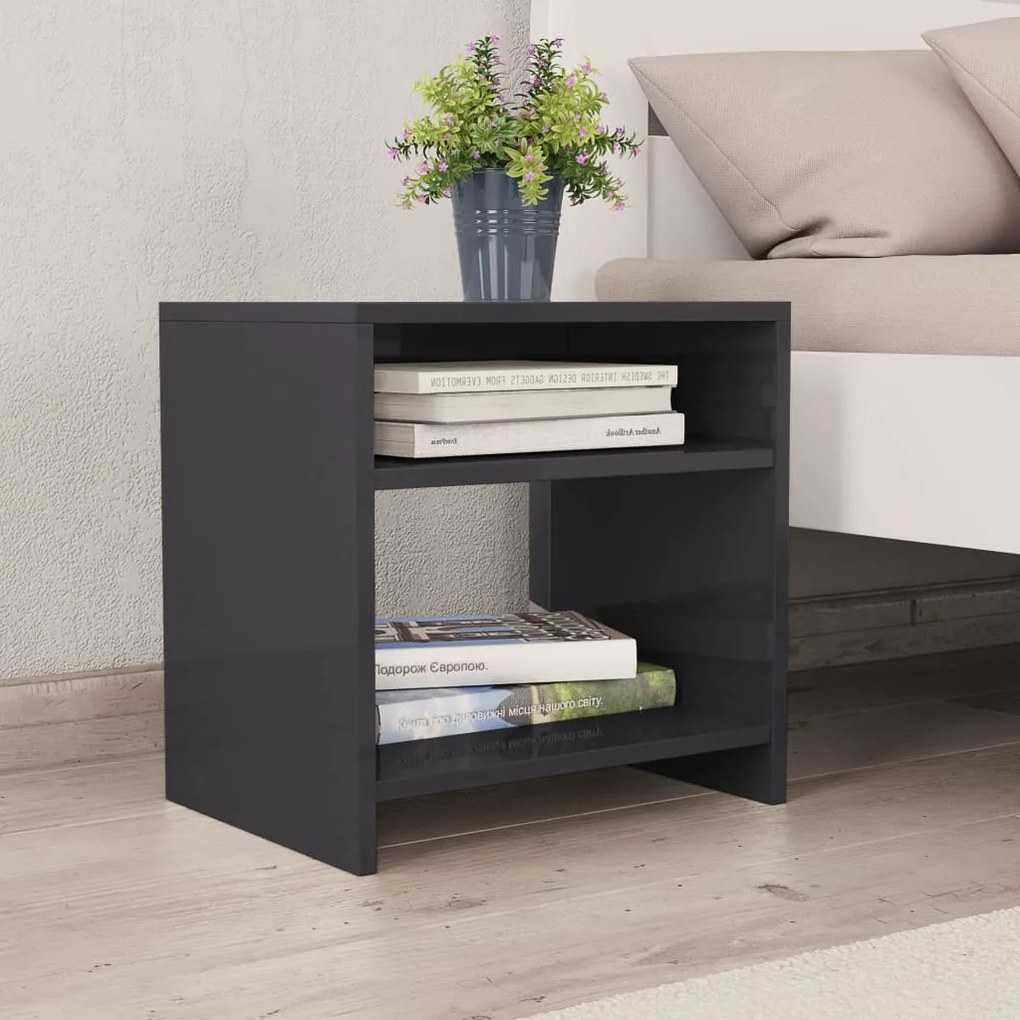 800026 vidaXL Noptiere, 2 buc., gri extralucios, 40x30x40 cm, lemn prelucrat