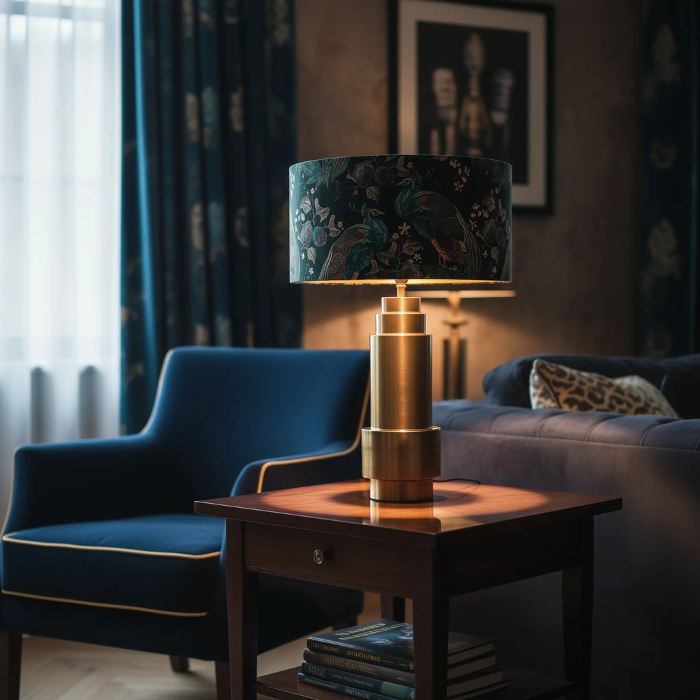 Lampă de masă cu abajur din catifea bronz verde smarald cu auriu 50 cm - Bruut