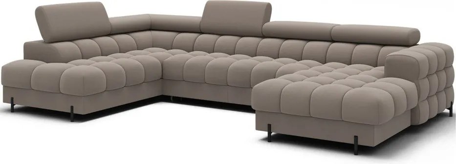 Colțar maro deschis extensibil cu tapițerie din catifea (cu colț pe partea stângă/în formă de "U") Feraria – ELTAP