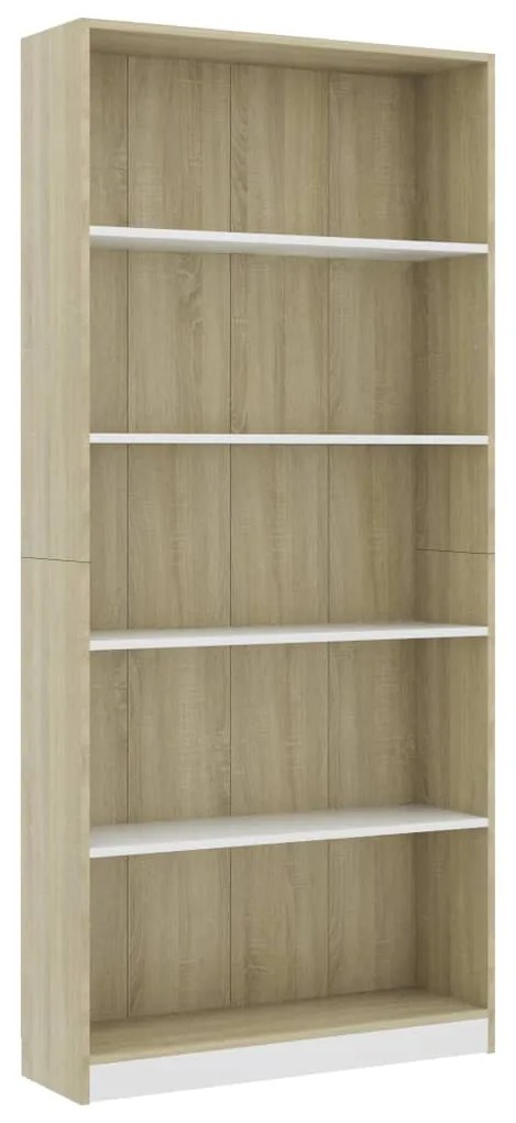 800923 vidaXL Bibliotecă 5 rafturi, alb/sonoma, 80x24x175 cm, lemn prelucrat