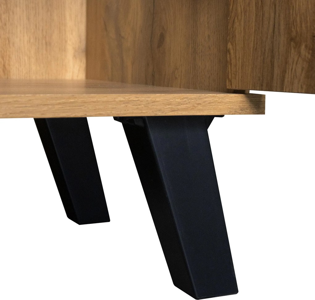 Bufet modern cu 4 uși, model geometric al texturii lemnului, spațiu generos de depozitare, 160,5x35,5x78 cm, Culoare naturală