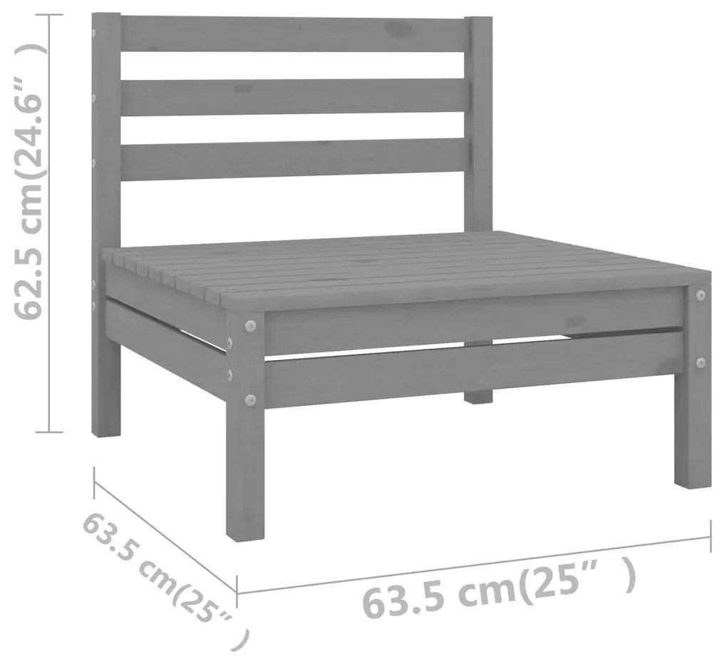 Set mobilier de gradina, 7 piese, gri, lemn masiv de pin Gri, 1