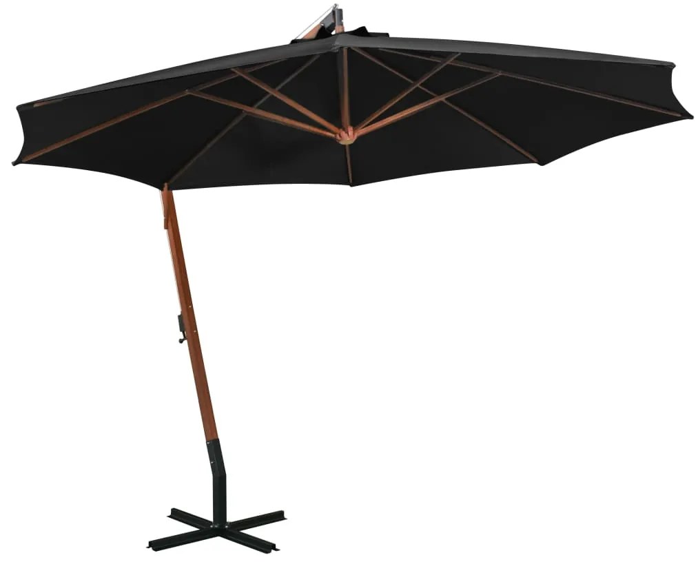 vidaXL Umbrelă suspendată cu stâlp, negru, 3,5x2,9 m, lemn de brad