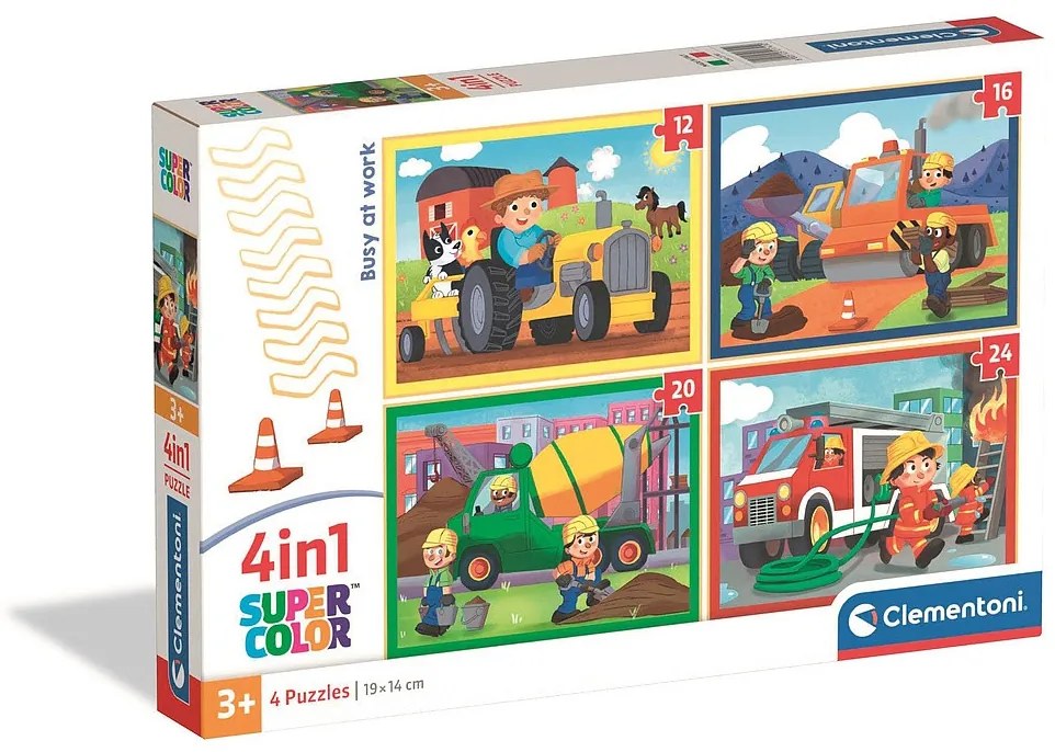 Vehicul Busy at Work Vehicule de construcție 4-în-1 Puzzle Clementoni