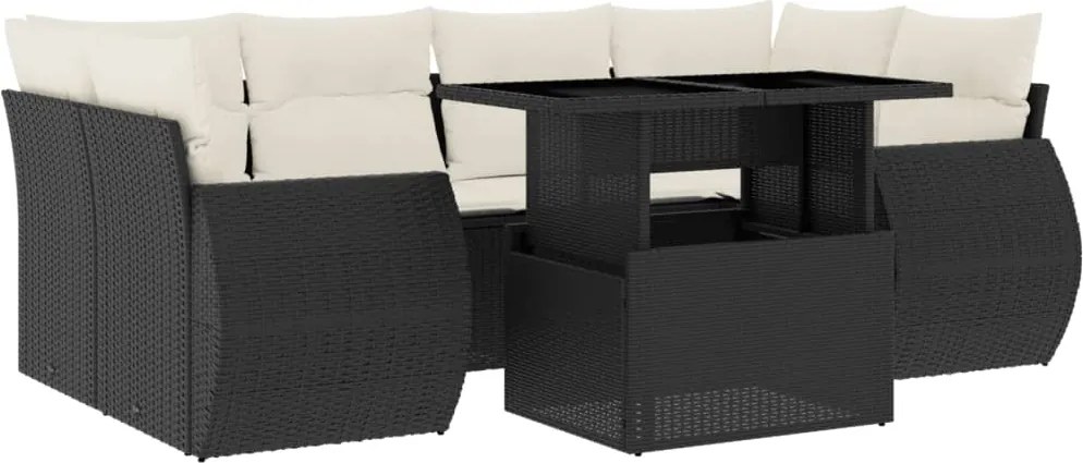 vidaXL Set canapele de grădină cu perne, 7 piese, negru, poliratan