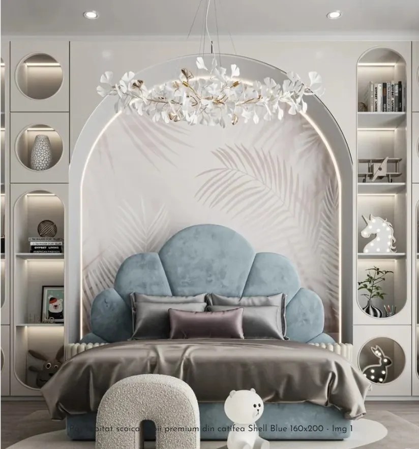 Pat tapitat scoica copii 140x200 Shell Blue